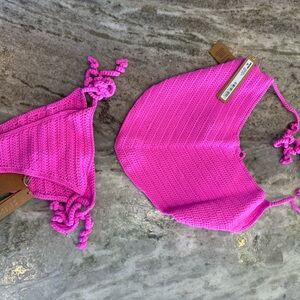 SKIMS Bright Pink Crochet Swimwear